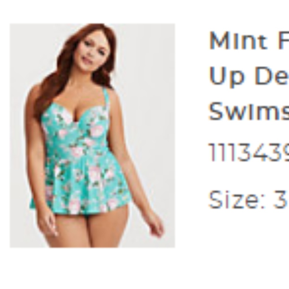 Torrid Mint Floral Push-Up Demi Skater Swim Dress